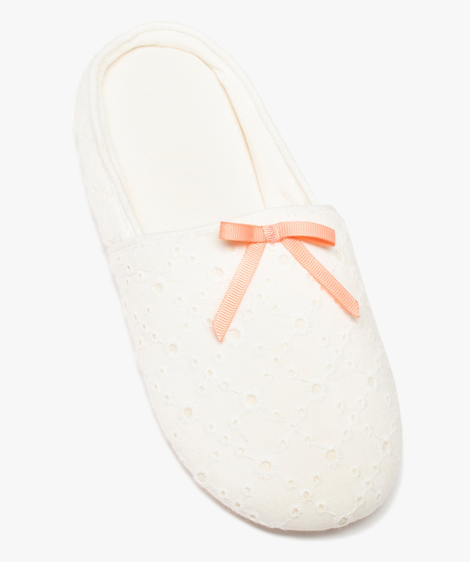 Chaussons femme mules plates dessus dentelle anglaise blanc | GEMO