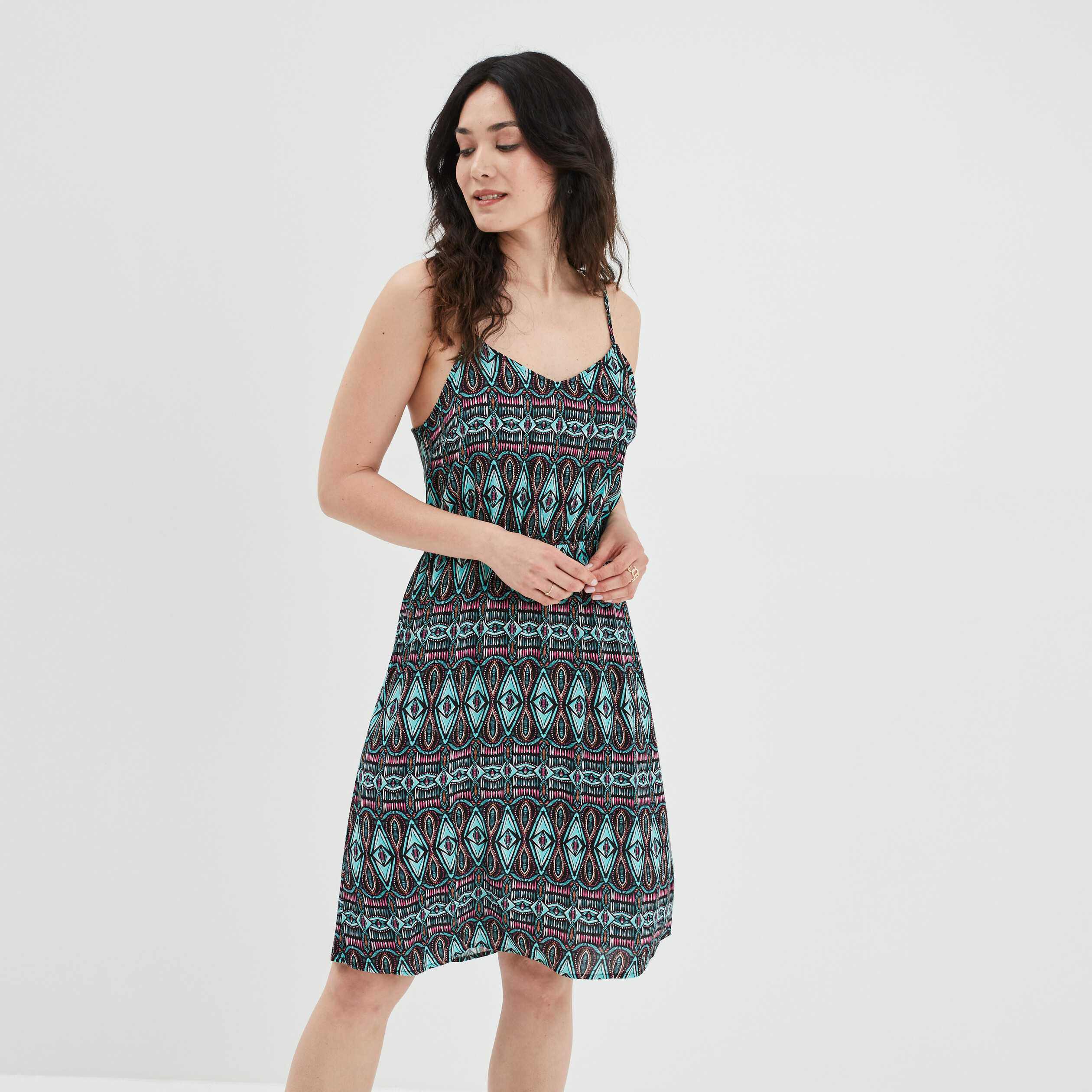 Robe longueur genou détail noeud dos noir femme | La Halle