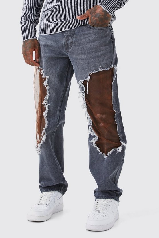 Lockere Mesh-Jeans