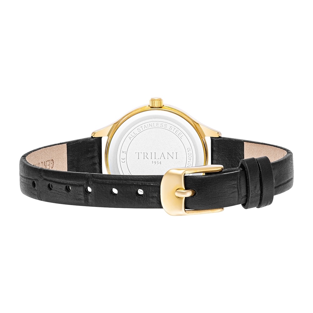 Trilani Montre à quartz en Cuir véritable en Noir Montre
