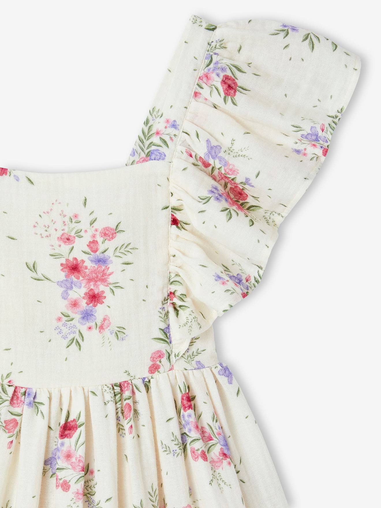 Vertbaudet Mädchen Blumenkleid - wollweiß