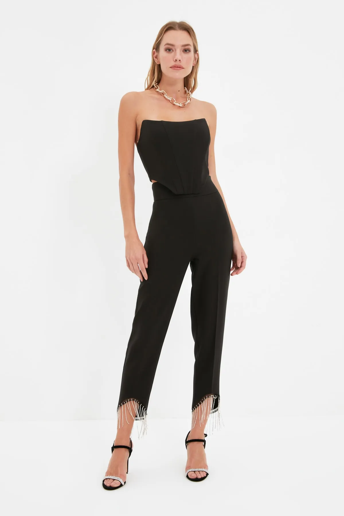 Trendyol Collection  Schwarzes, bauchfreies, gefüttertes, gewebtes Korsett mit detailliertem Bustier TPRSS21BS0032