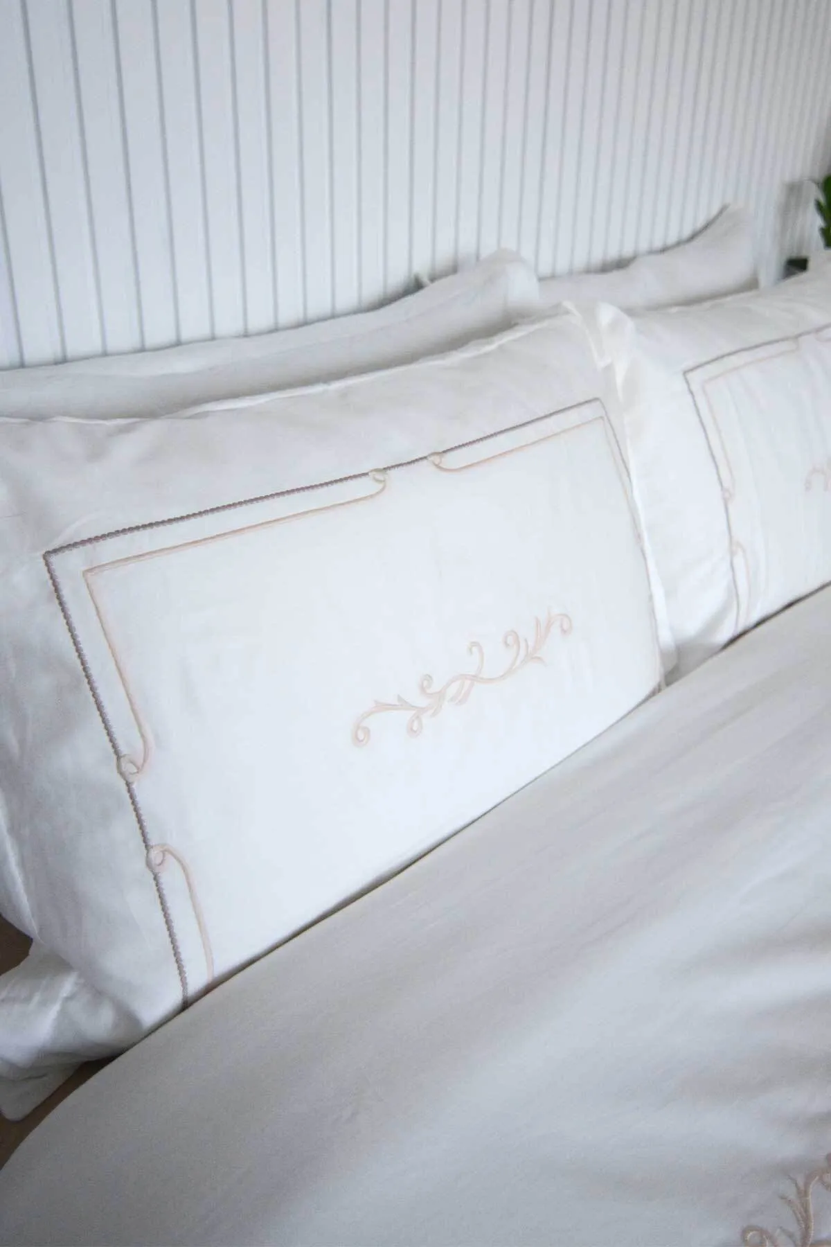 Elart  Bettbezug-Set für Doppelbett, King-Size-Bett, Baumwollsatin, bestickt, 3-teilig, Pera Ecru