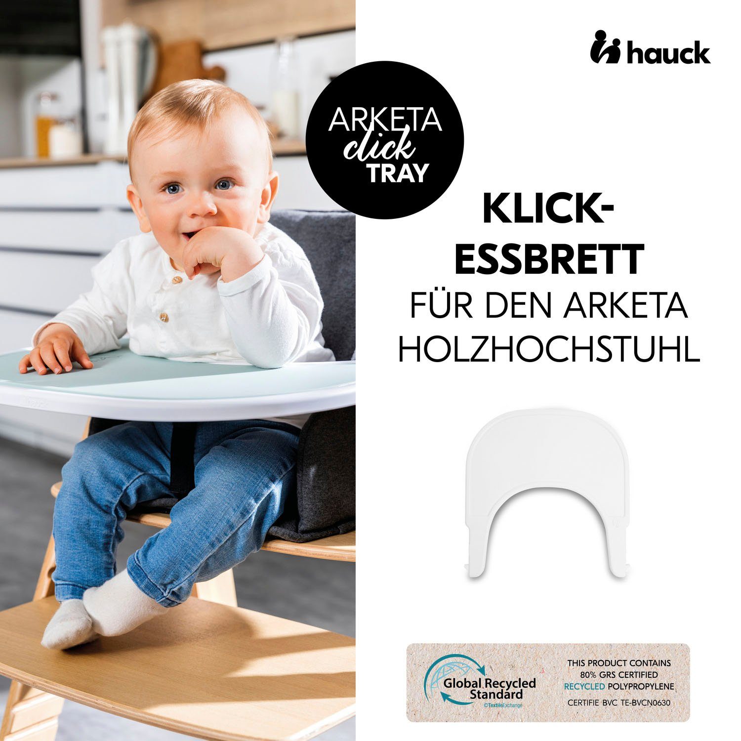 Hauck Hochstuhltablett Arketa Click Tray, White, Kunststoff, aus recyceltem Material