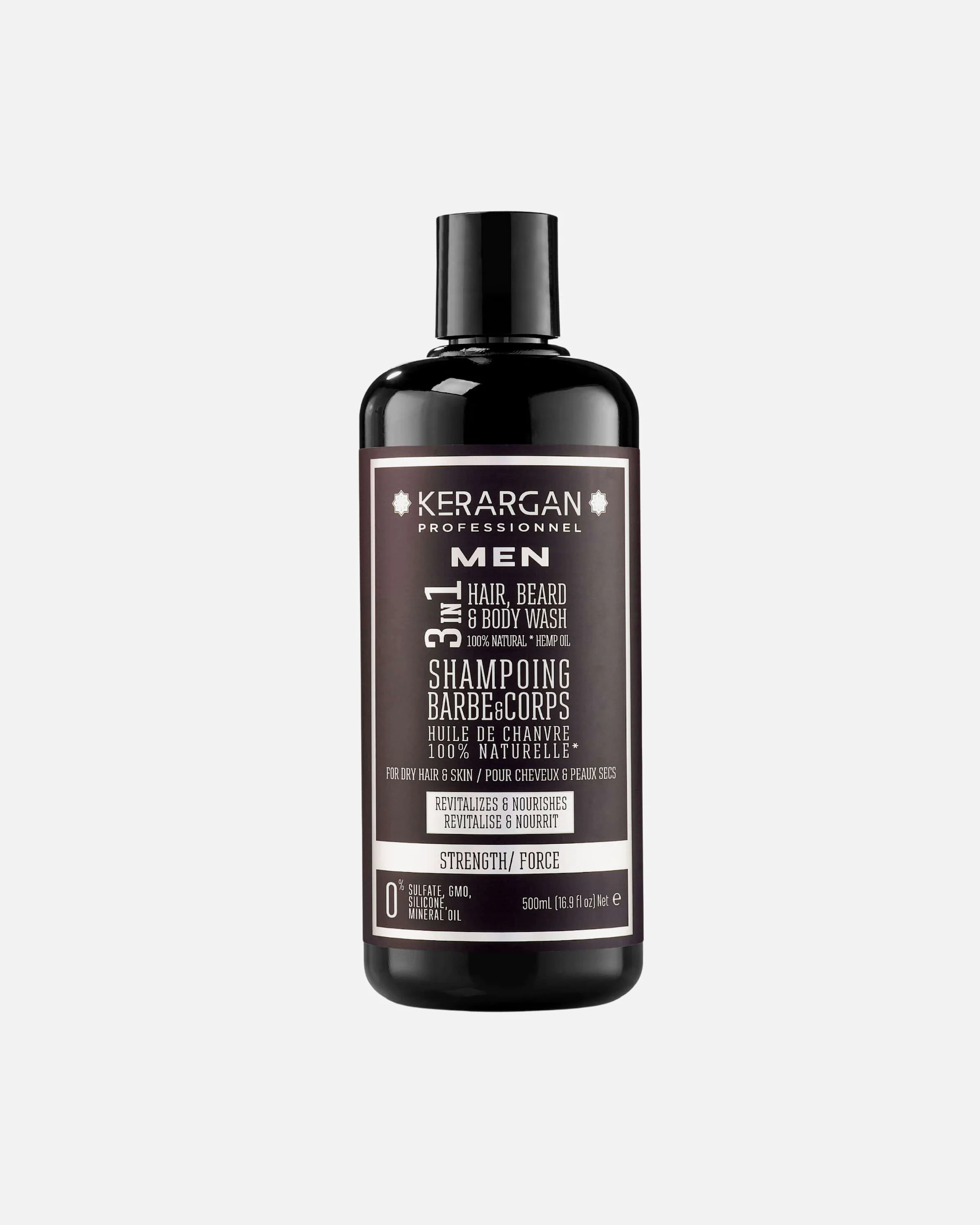 Kerargan Kerargan - Shampoo fortificante 3 in 1 con olio di canapa - Rinforza capelli, barba e corpo