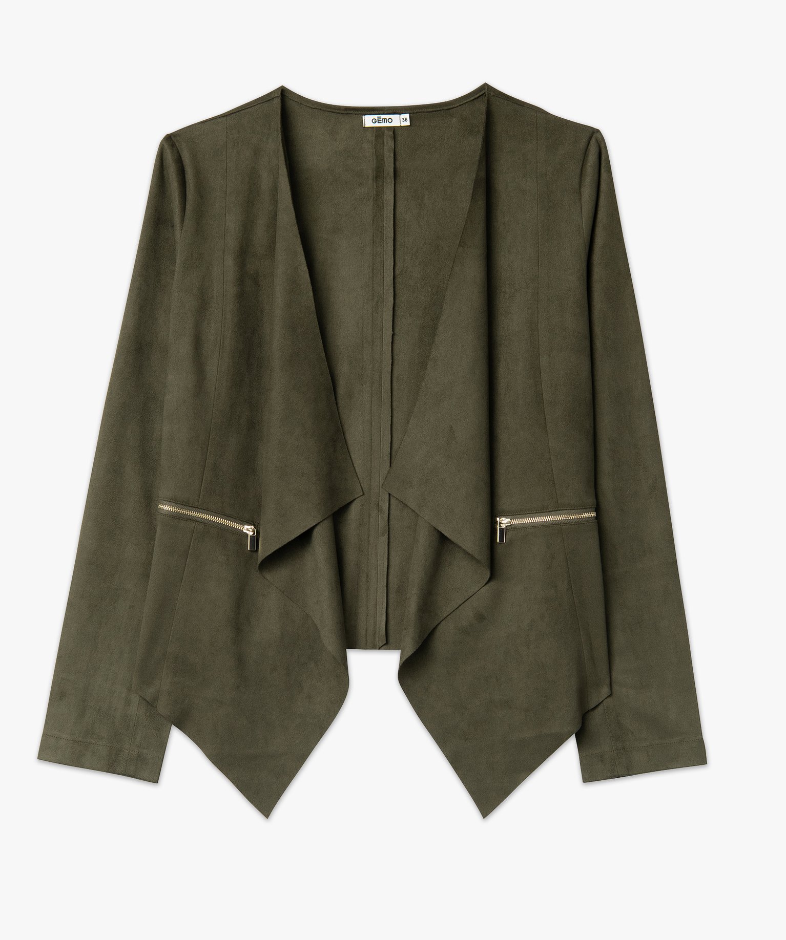 Veste en suédine souple portée ouverte femme kaki | GEMO