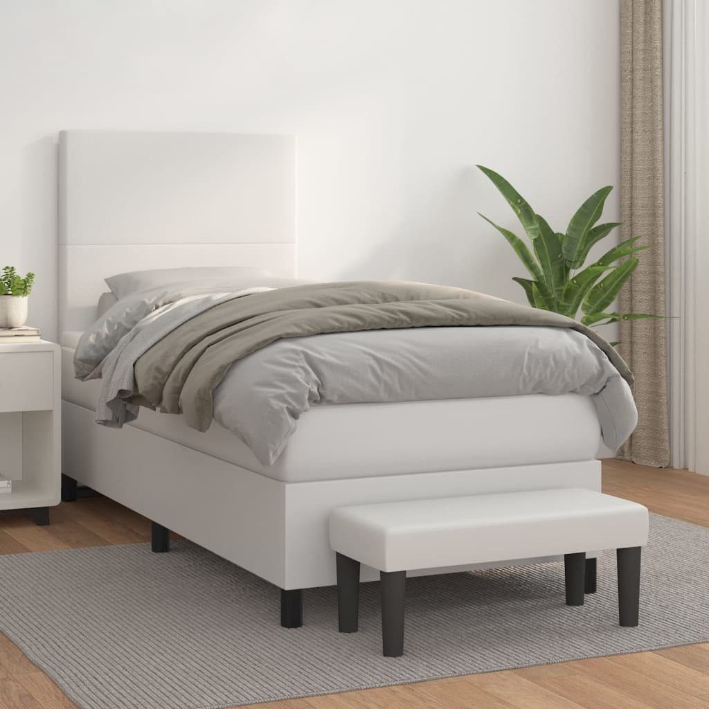 vidaXL Bett Boxspringbett mit Matratze Weiß 80x200 cm Kunstleder
