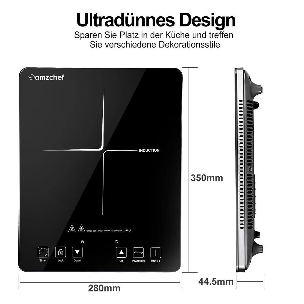 Ulife Einzel-Induktionskochplatte AMZCHEF 2000W, 10 Leistungsstufen, 28×35×4.45cm