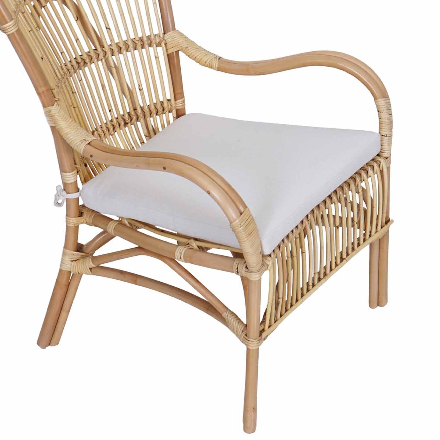 Casa Moro Rattanstuhl Rattansessel Sari mit Sitzkissen Retro Loungesessel, Rattanstuhl aus Natur-Rattan handgefertigt