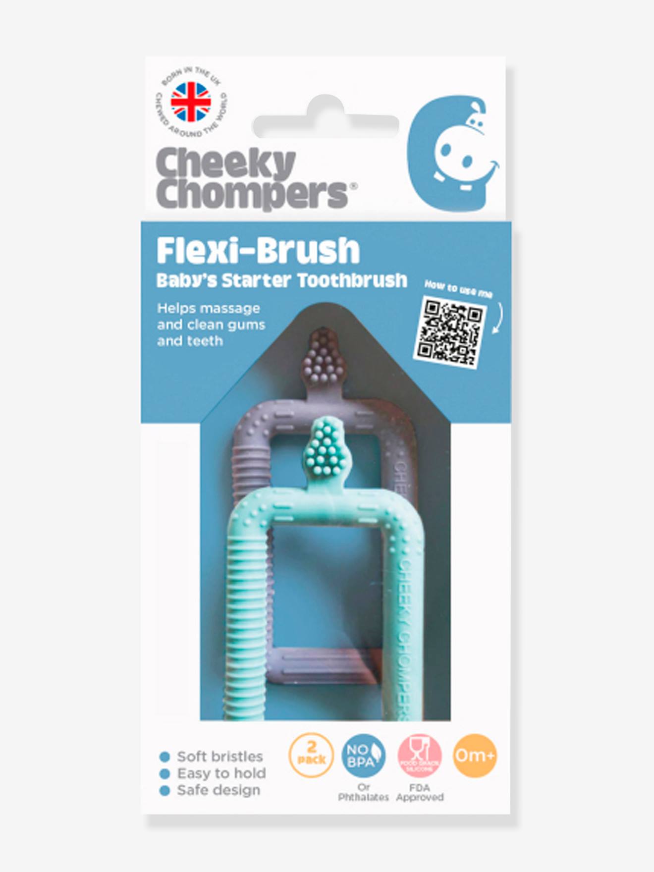 Set de 2 Flexi-Brush CHEEKY CHOMPERS gris + vert d'eau