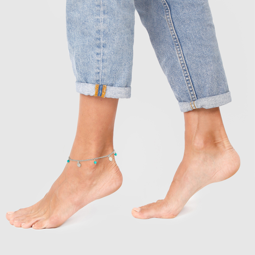 Elli Elli Bracelet de Cheville Plaque pour dames Turquoise Summer Boho avec perles How Bijoux