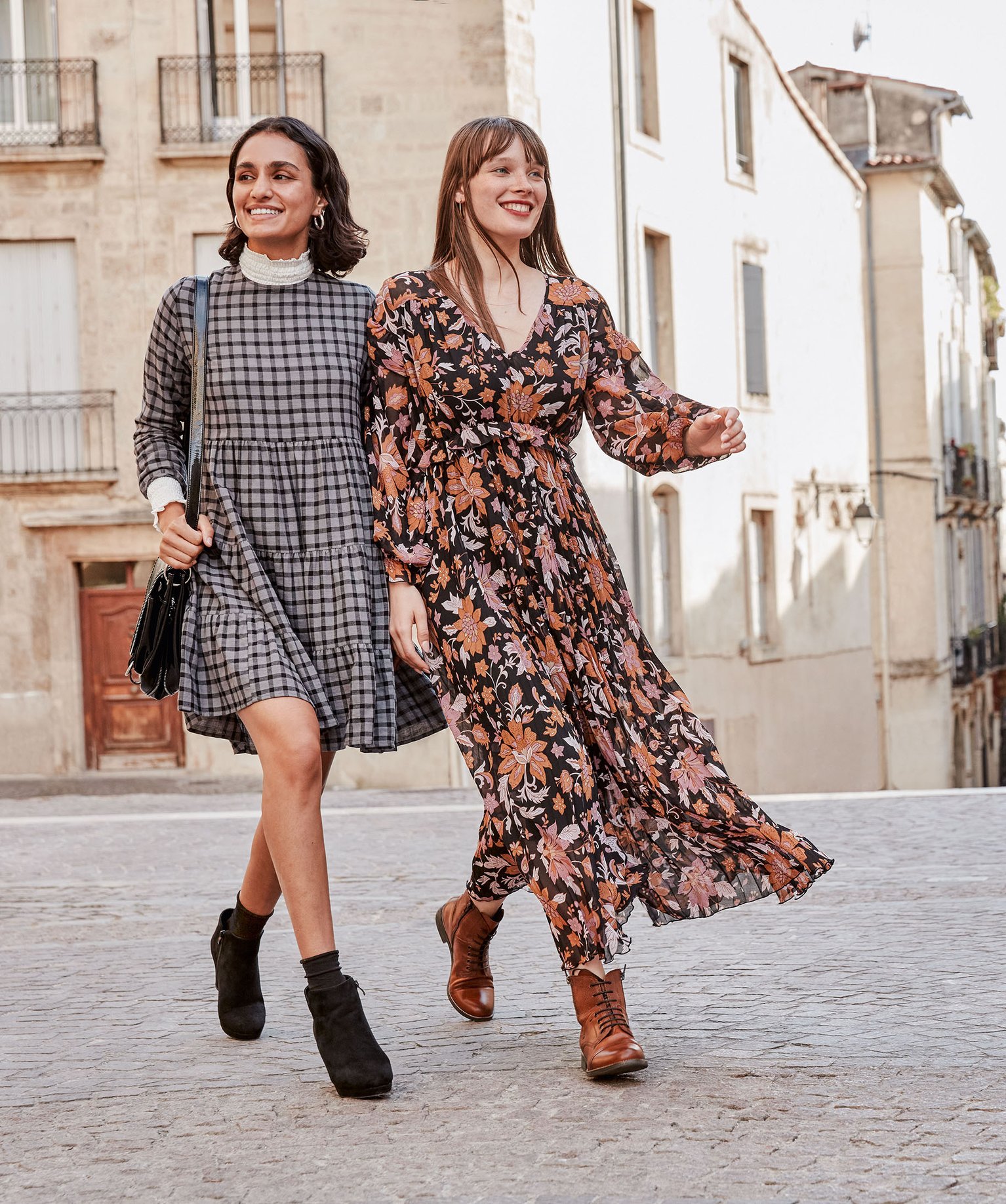 Robe femme ample à carreaux manches 3/4 | GEMO