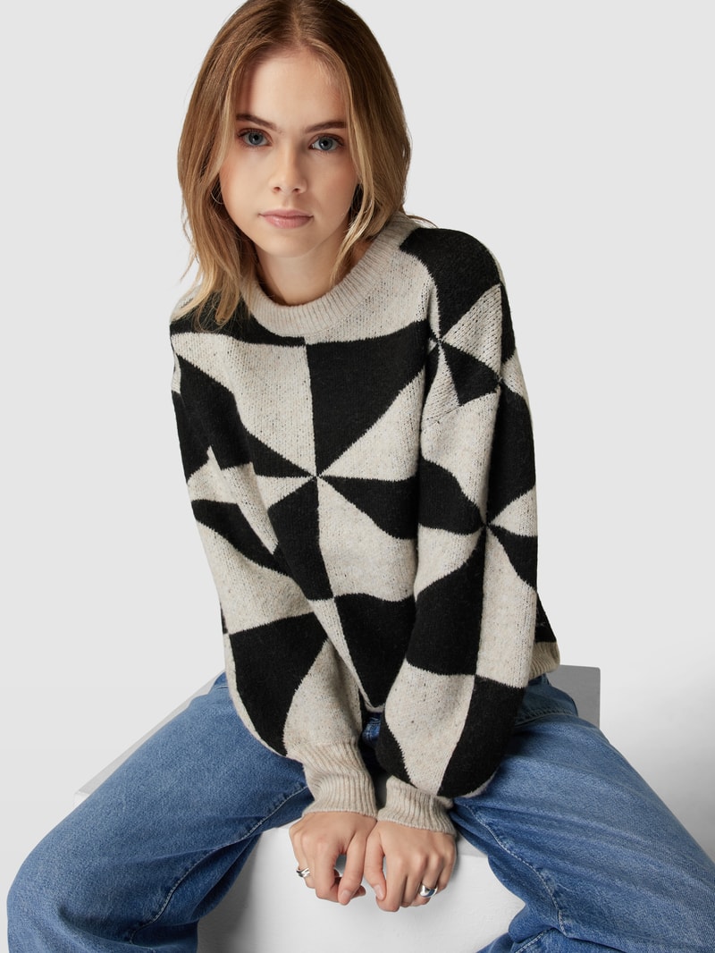 Strickpullover mit grafischem Muster Modell 'GEORGINA LIFE' in offwhite