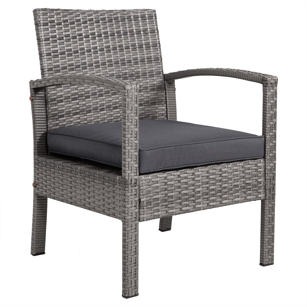 Casaria Balkonset, Polyrattan 5cm Auflagen 5mm Sicherheitsglasplatte 7tlg Wetterfest Grau