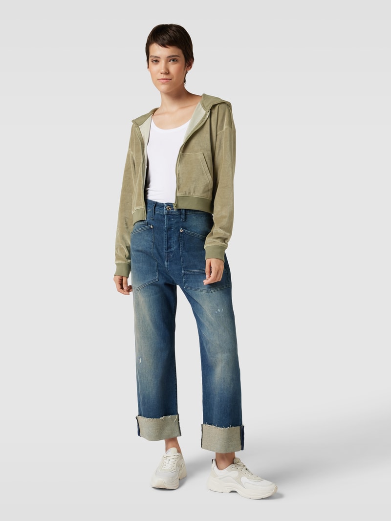 Sweatjacke mit überschnittenen Schultern und Eingrifftaschen in khaki
