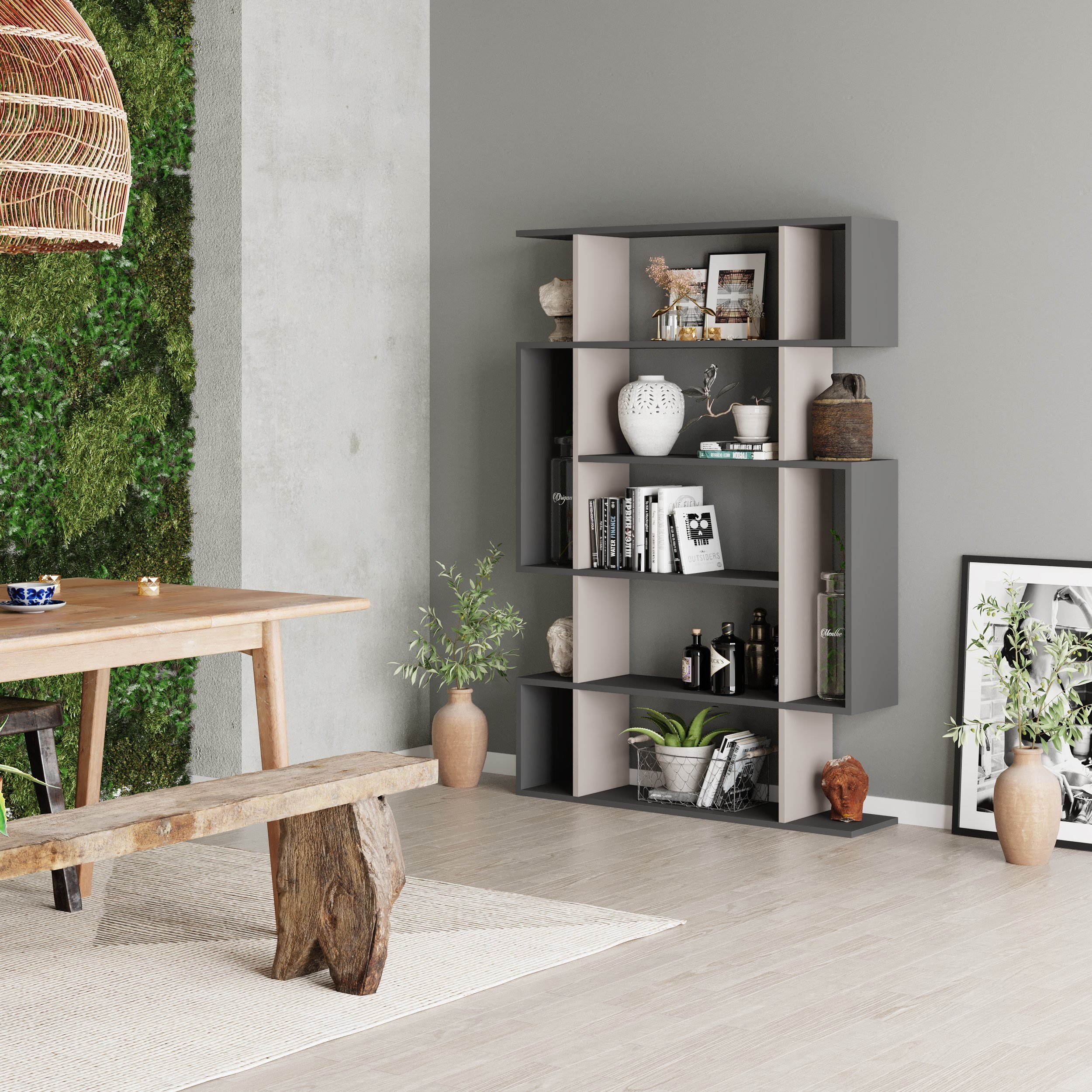 Decortie Bücherregal Mito, Modernes Bücherregal, Vitrine, 108,5 x 25,5 x 161 cm