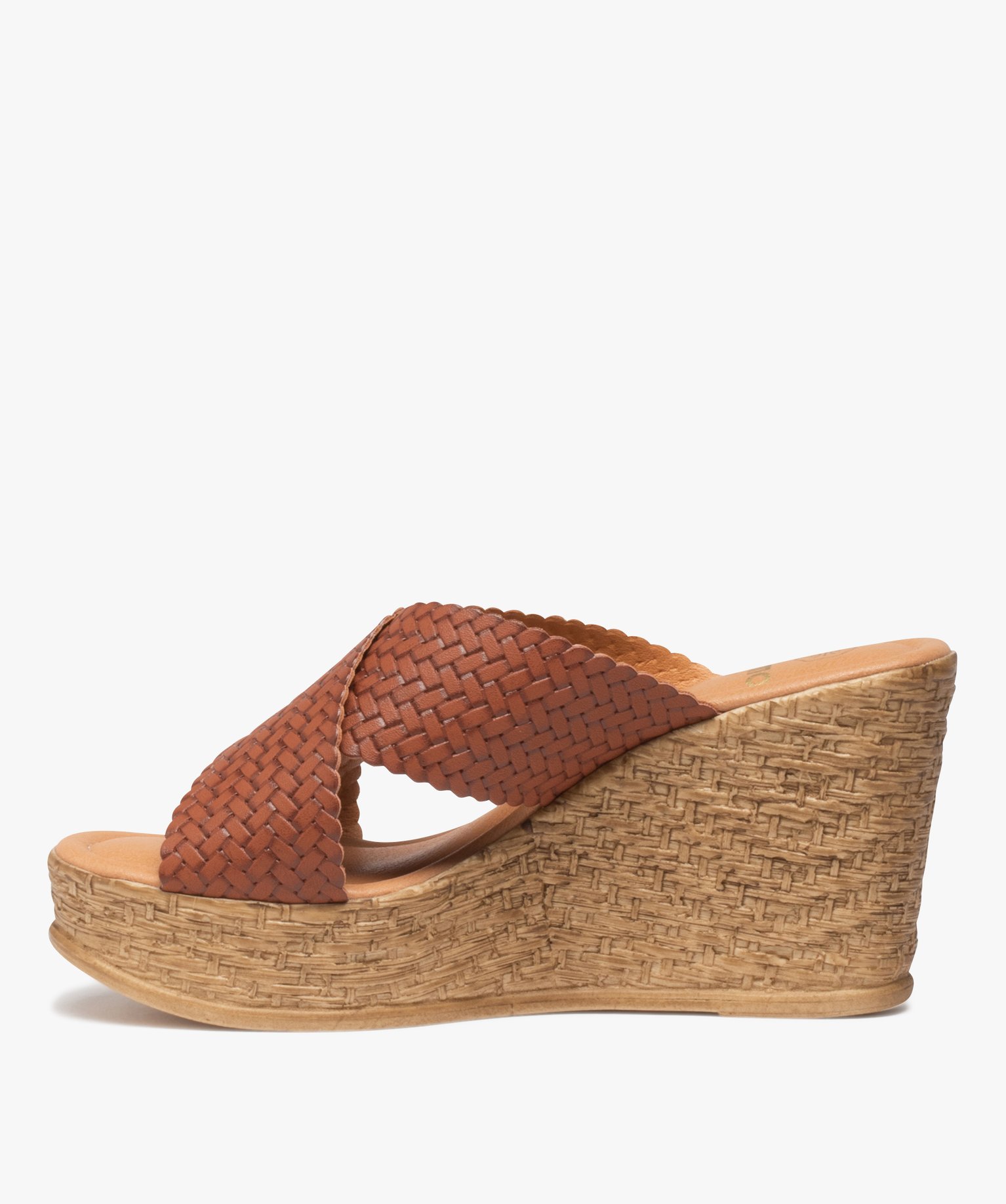 Sandales femmes à brides tressées et à talon compensé camel | GEMO