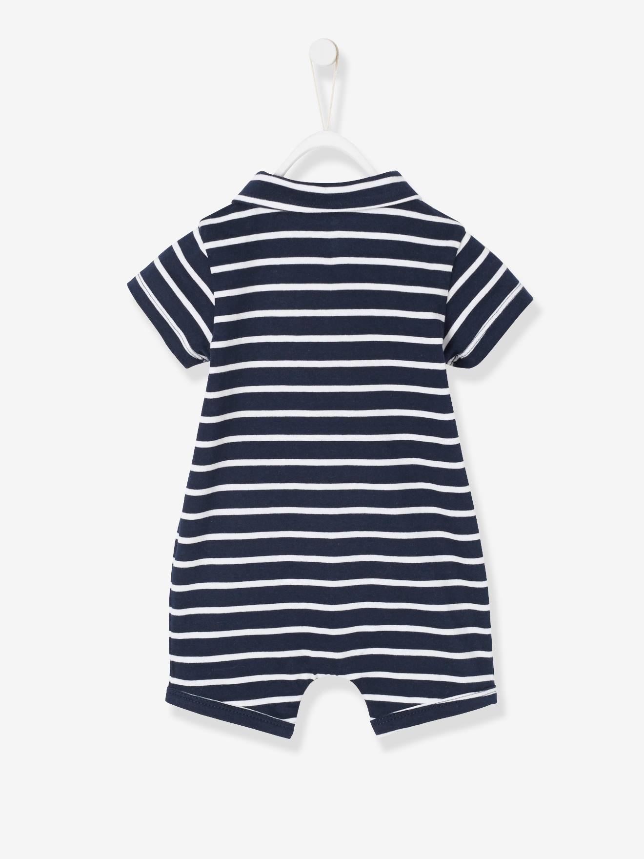 Vertbaudet Kurzoverall Jungen Baby, Polokragen Oeko-Tex - karamell gestreift
