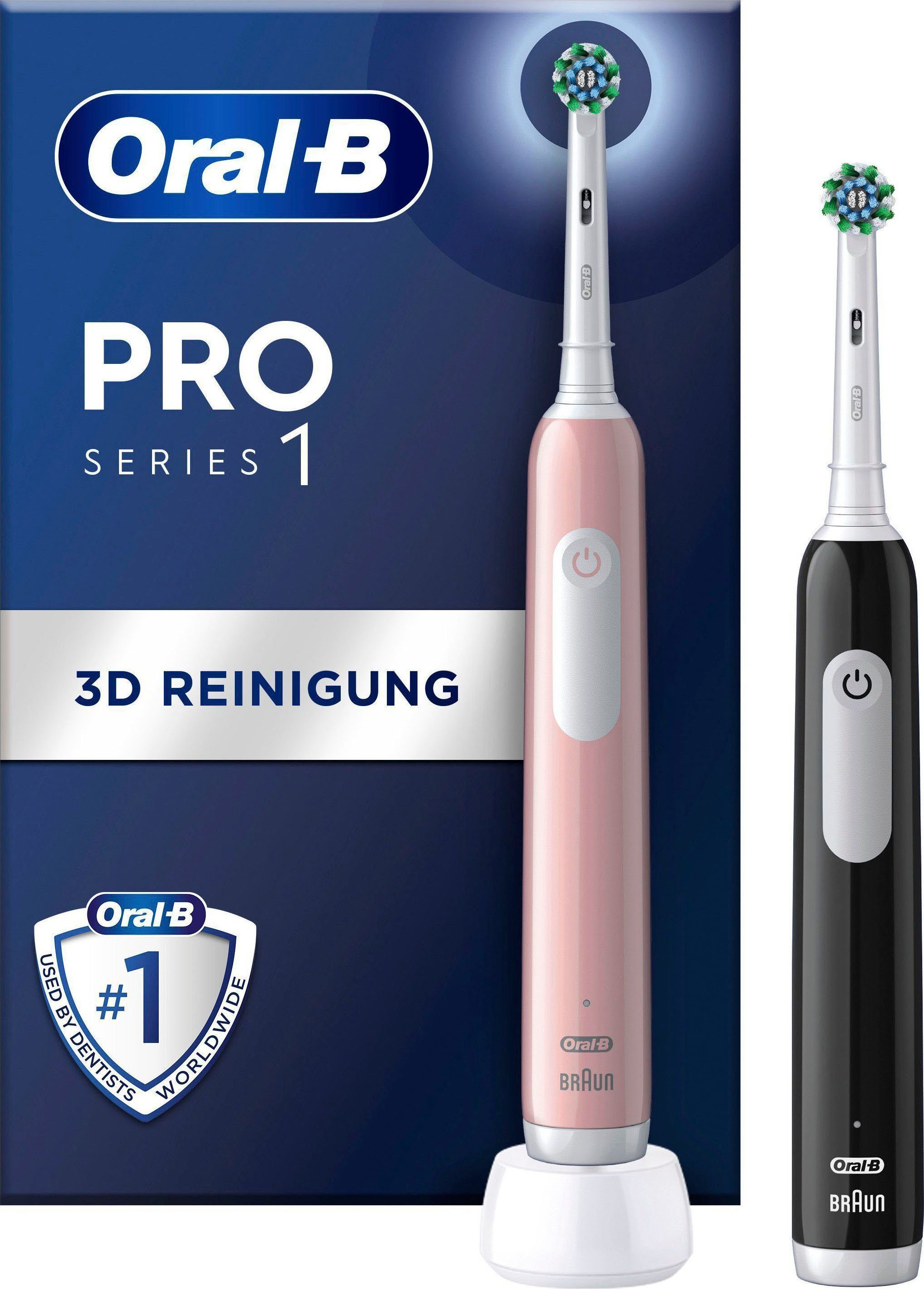 Oral-B Elektrische Zahnbürste PRO Series 1 Doppelpack, Aufsteckbürsten: 2 St., Drucksensor