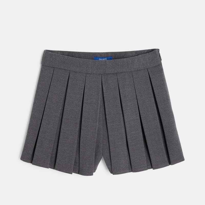 Short plissé uni gris fille