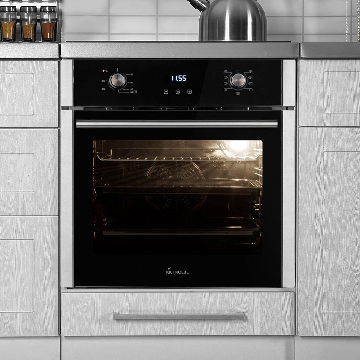KKT KOLBE Einbaubackofen Backofen Elektroherd EB8010ED, mit 2-fach Teleskopauszug, DampfClean, 60cm / 70 l / Heissluft / Grill-/Brat-System / Teleskopauszüge / Touch