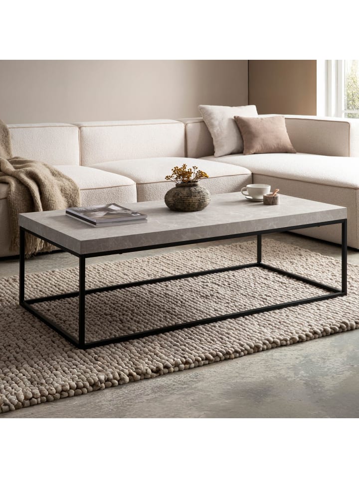 KADIMA DESIGN Couchtisch 120x60x38 cm Sandfarben Sofatisch in Stein-Optik Modern, in Beige günstig kaufen onesize