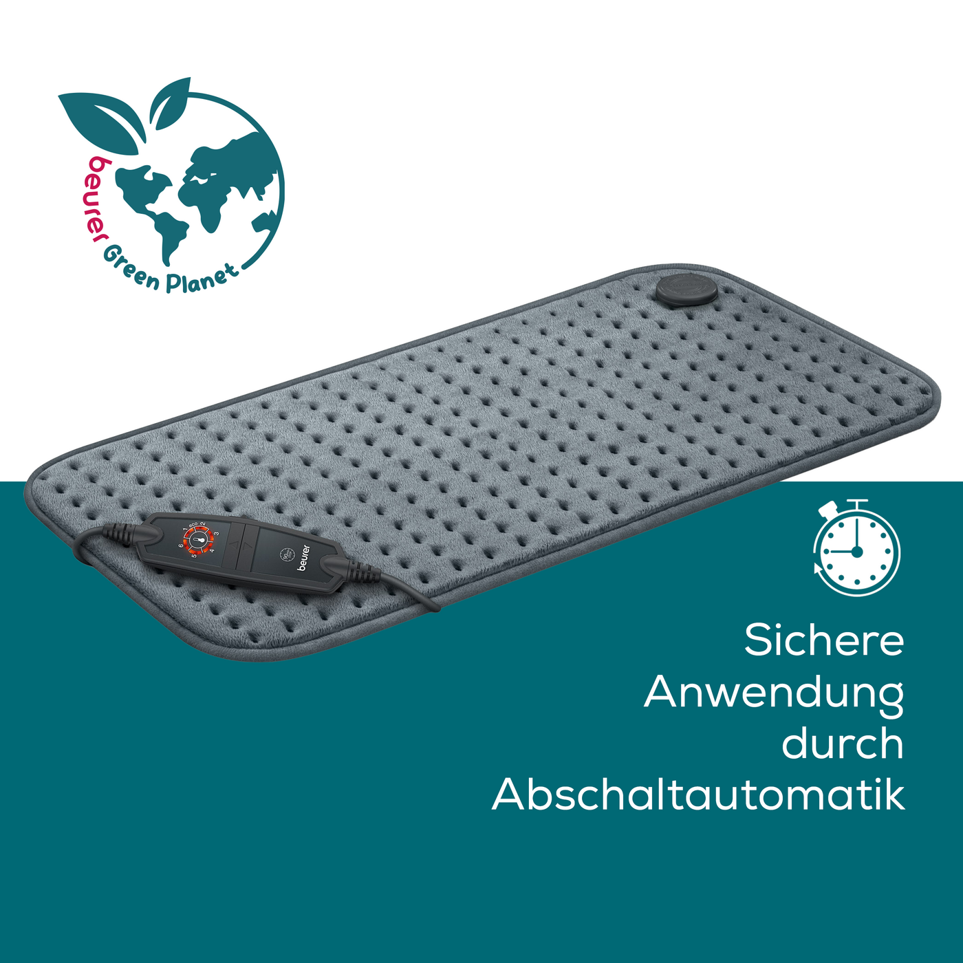 Beurer XXL-Heizkissen HK 123 XXL Cosy Grey Green Planet-Atmungsaktives Heizkissen im XXL-Format aus der Green Planet Reihe