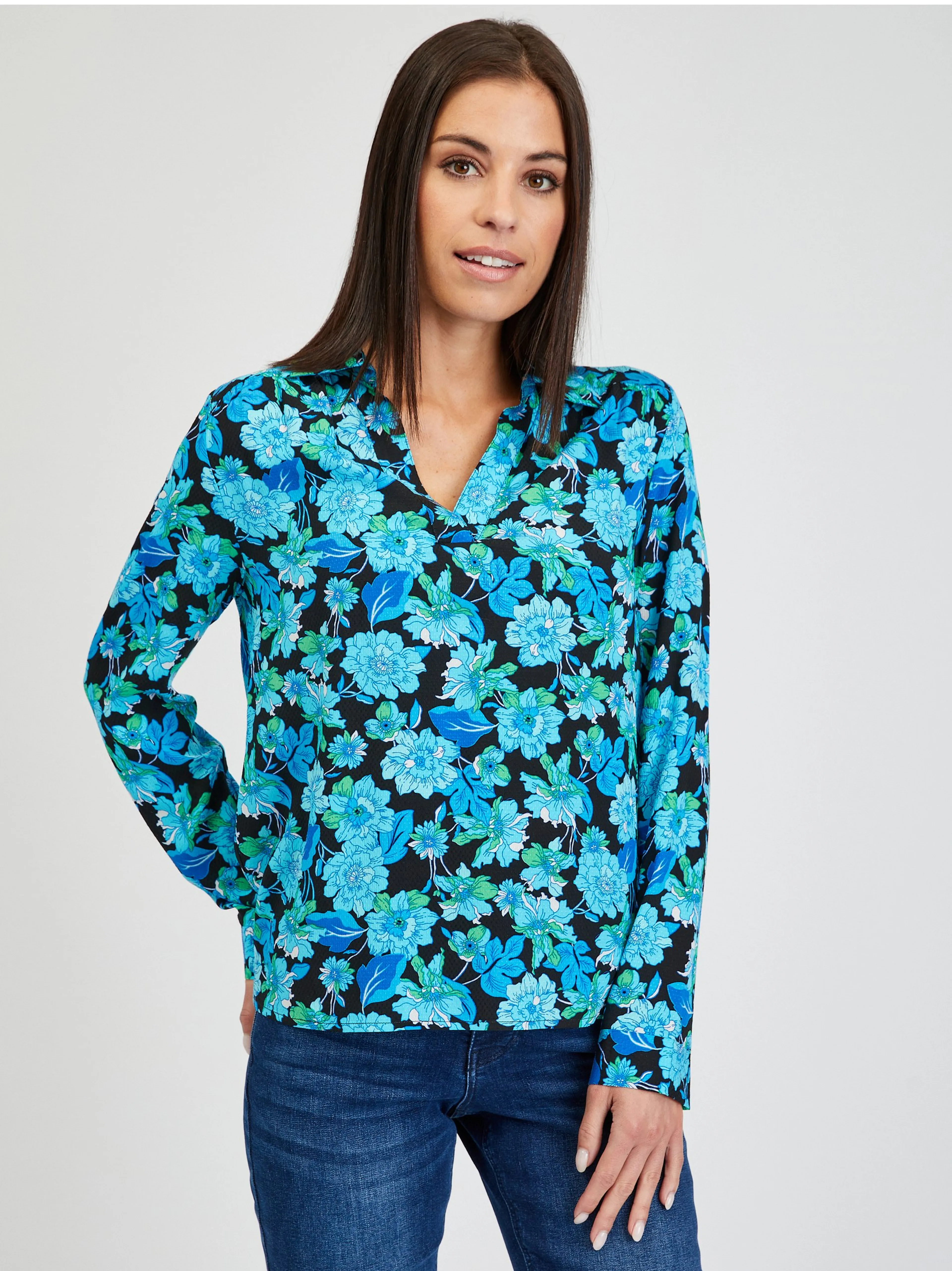 Blaue Damenbluse mit Blumenmuster ORSAY