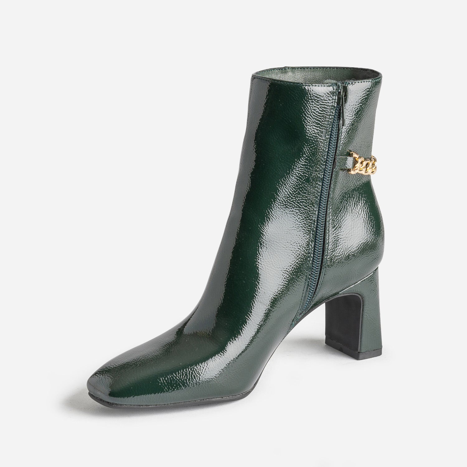 Boots vert foncé verni décor chaîne
