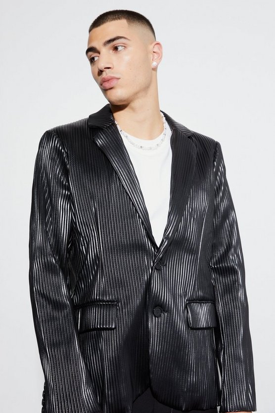 Slim-Fit PU-Anzugjacke