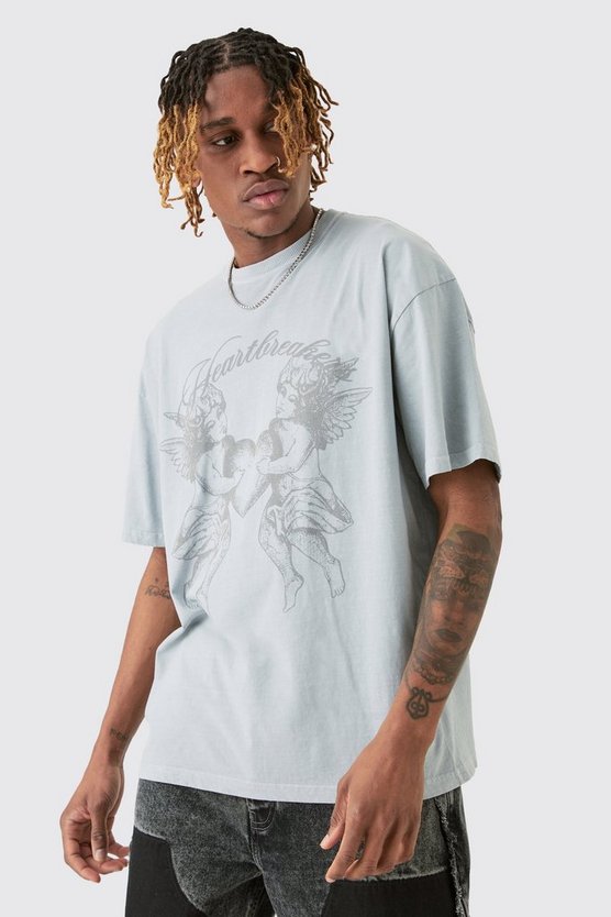 Tall graues Oversize T-Shirt mit Heart Breaker Print