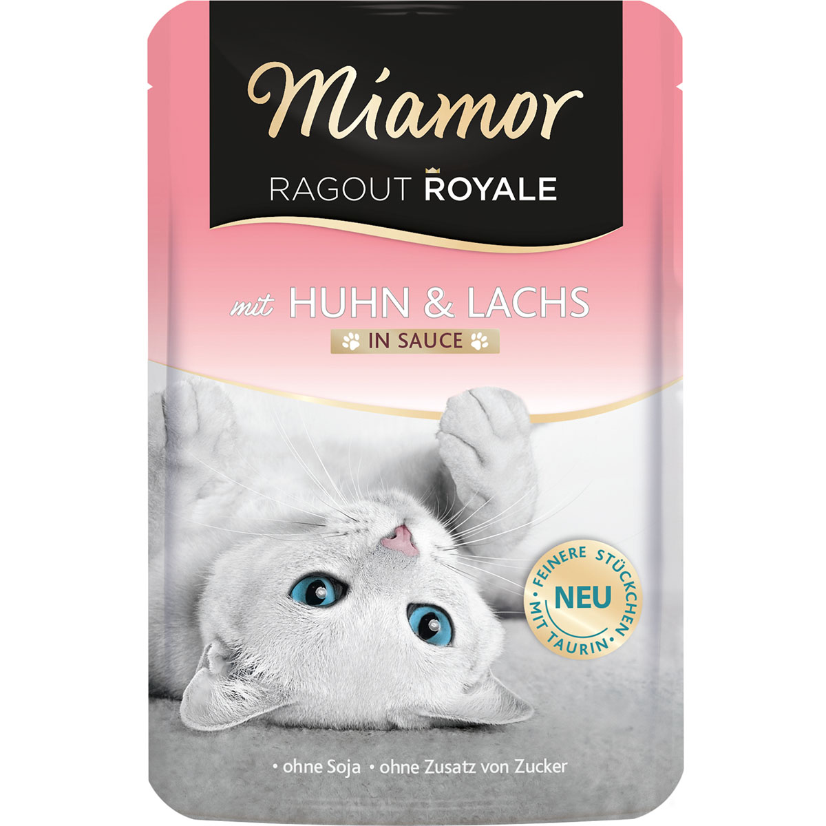 Ausgewogenes Feinschmecker-Menü für alle Katzen mit Huhn & Lachs.