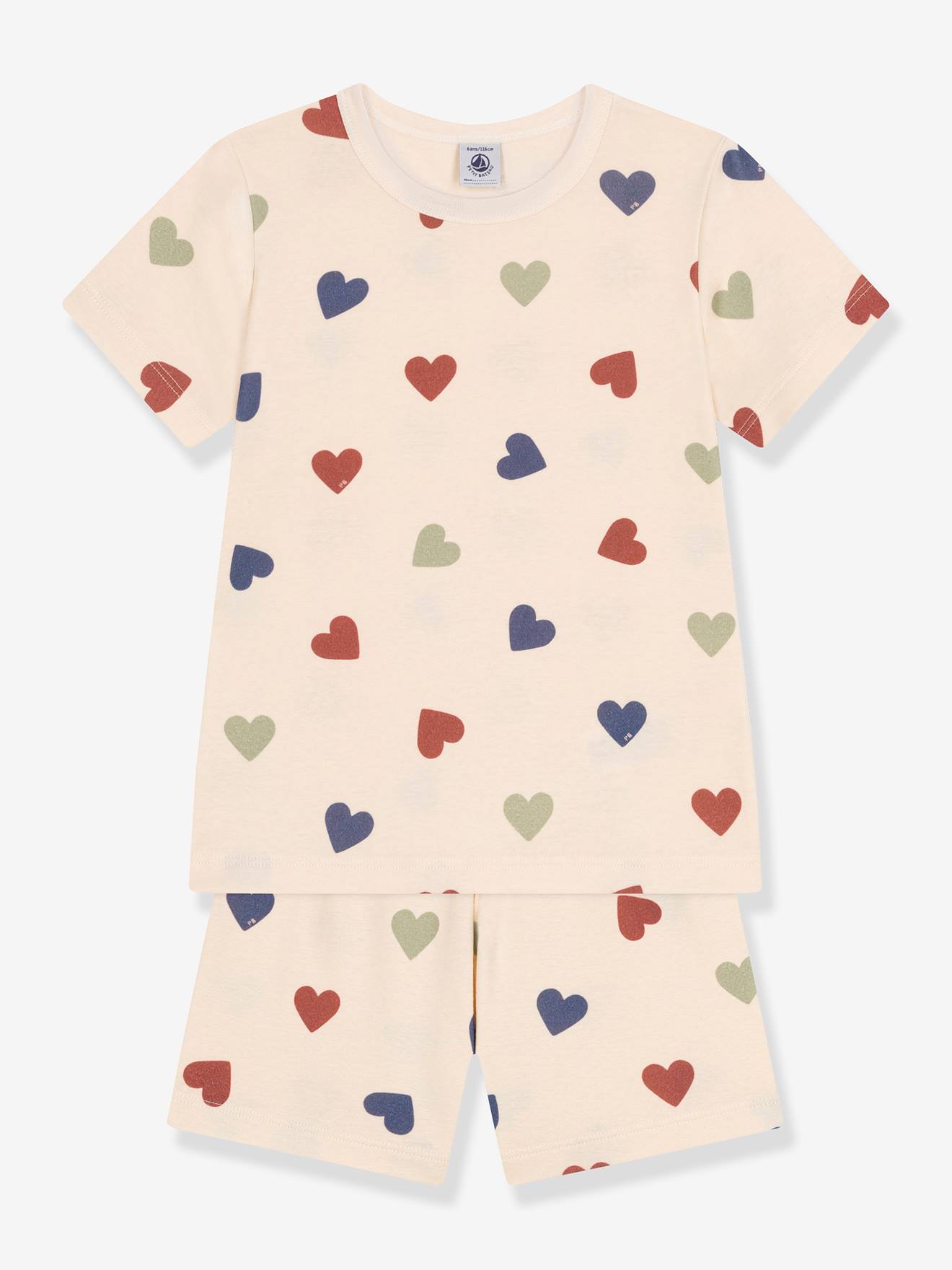 Petit Bateau Kurzer Mädchen Schlafanzug PETIT BATEAU, Herzen - beige bedruckt