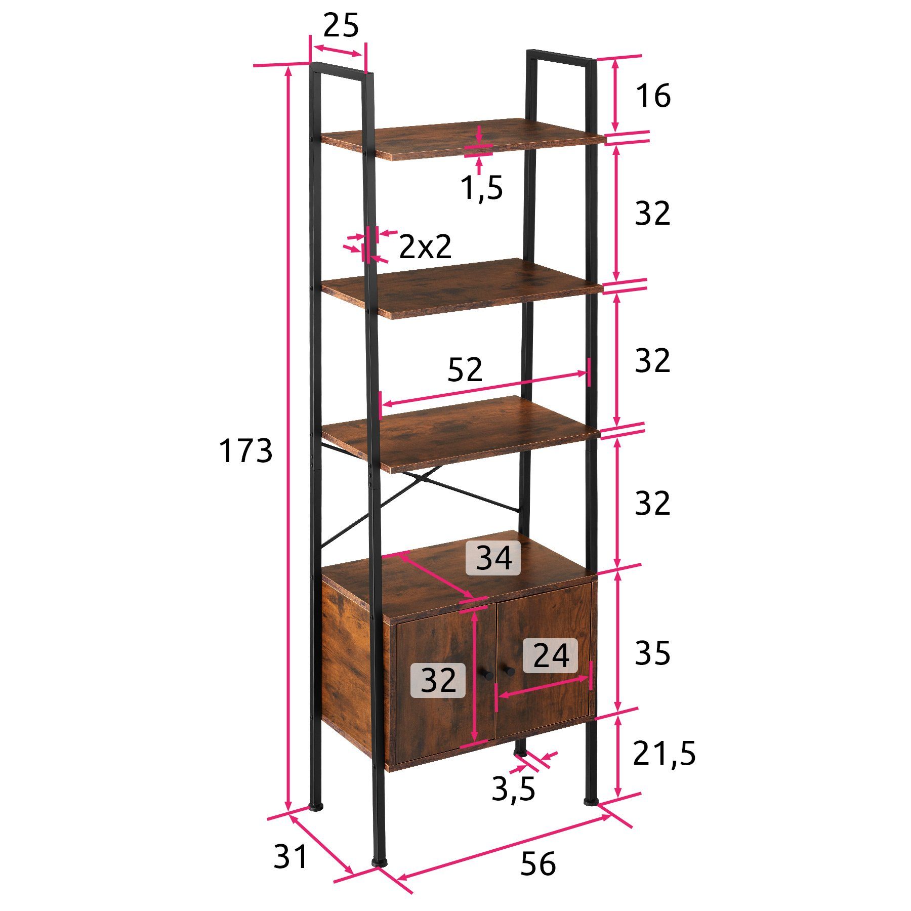 tectake Leiterregal Brentwood, Einzelstück 1-tlg.