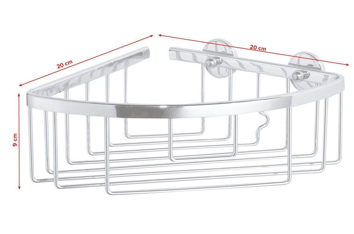 tesa Duschablage ALUXX Duscheckablagekorb ohne Bohren - 9,2 cm : 19,2 cm : 20 cm, Packung 1-tlg., selbstklebendes Hängeregal für die Dusche - chrom - silber glänzend