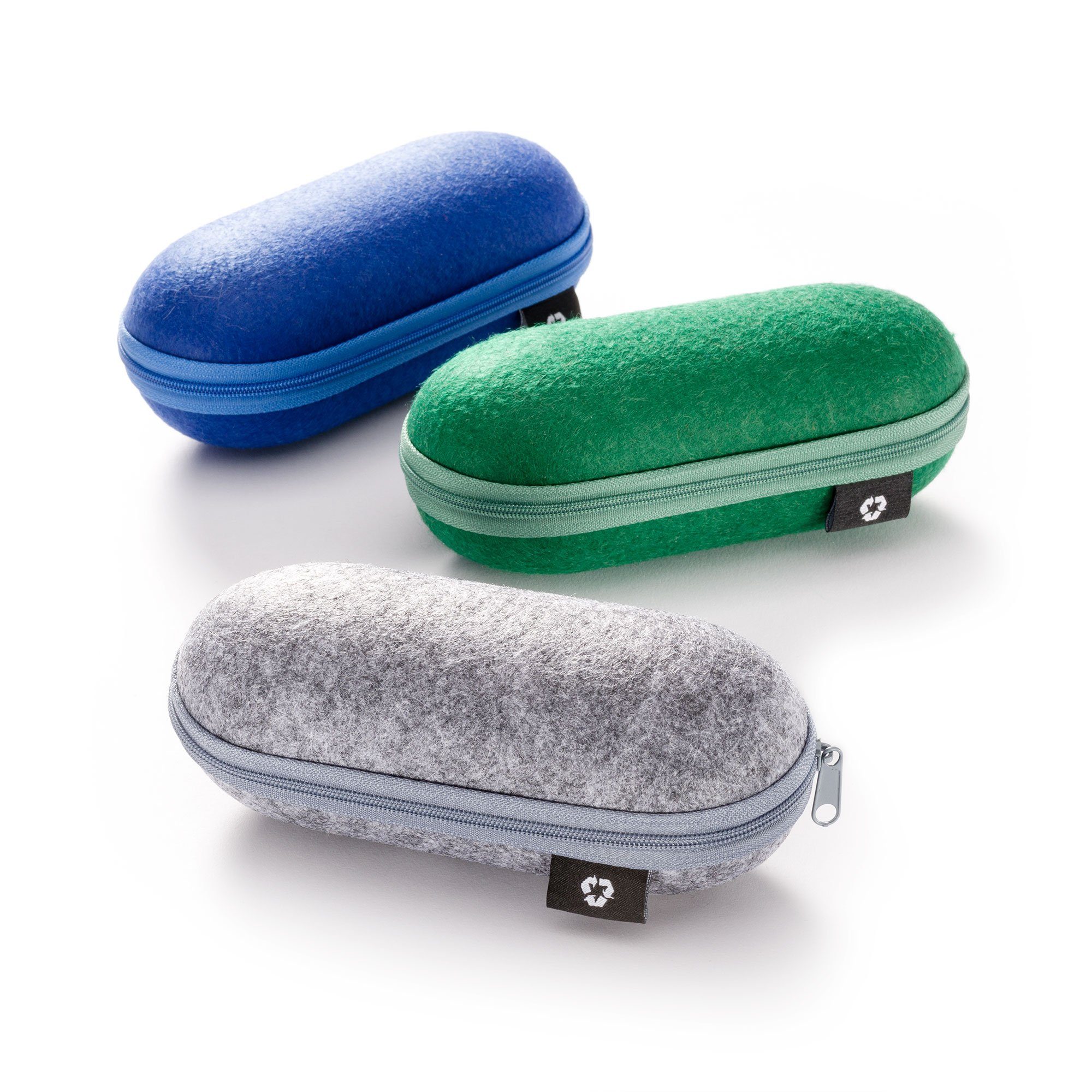 FEFI Brillenetui Sport- und Sonnenbrillen, mit Filzbezug aus recycelten PET-Flaschen, Set aus 1 Etui + Mikrofasertuch