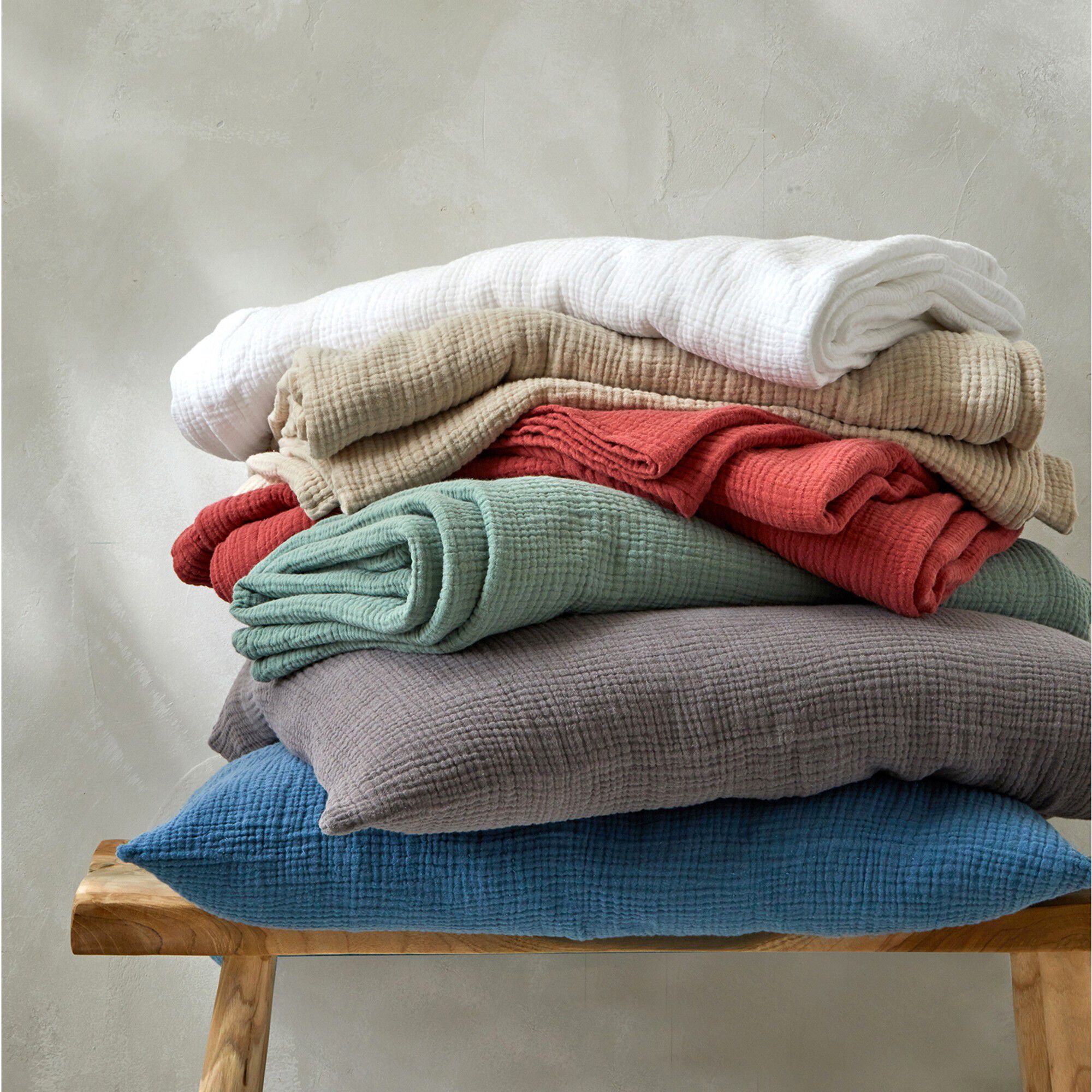 Linge de lit uni en triple gaze de coton