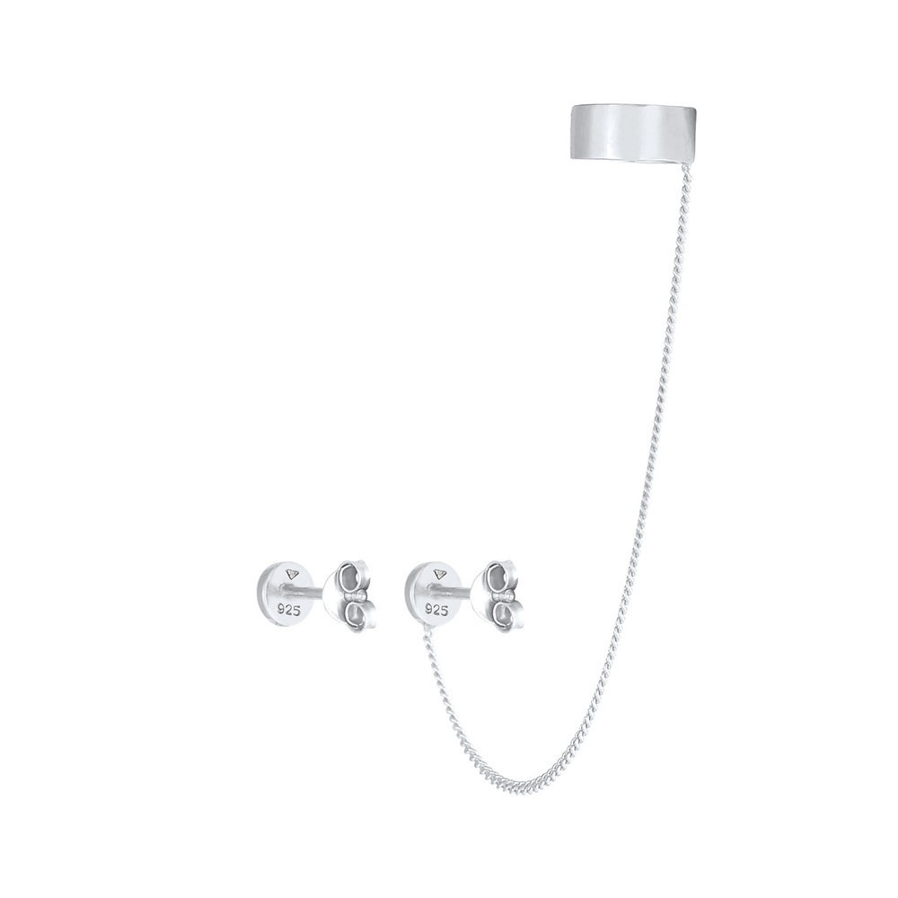 Elli Elli Boucles d'Oreilles Stecker Earcuff Klemme Rund Plättchen 925 Silber Boucles d'oreilles