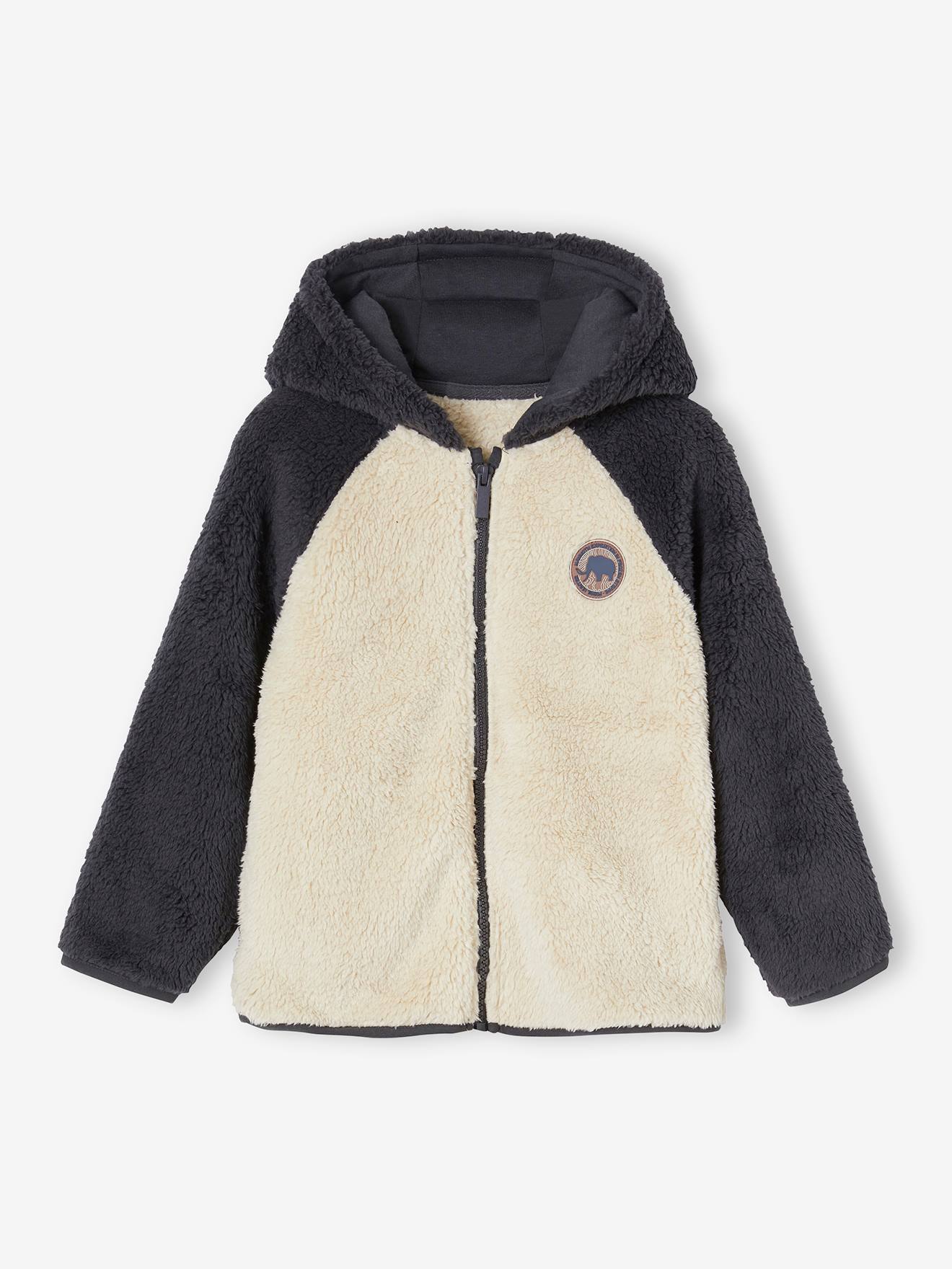 Sweat à capuche zippé douillet en sherpa garçon beige