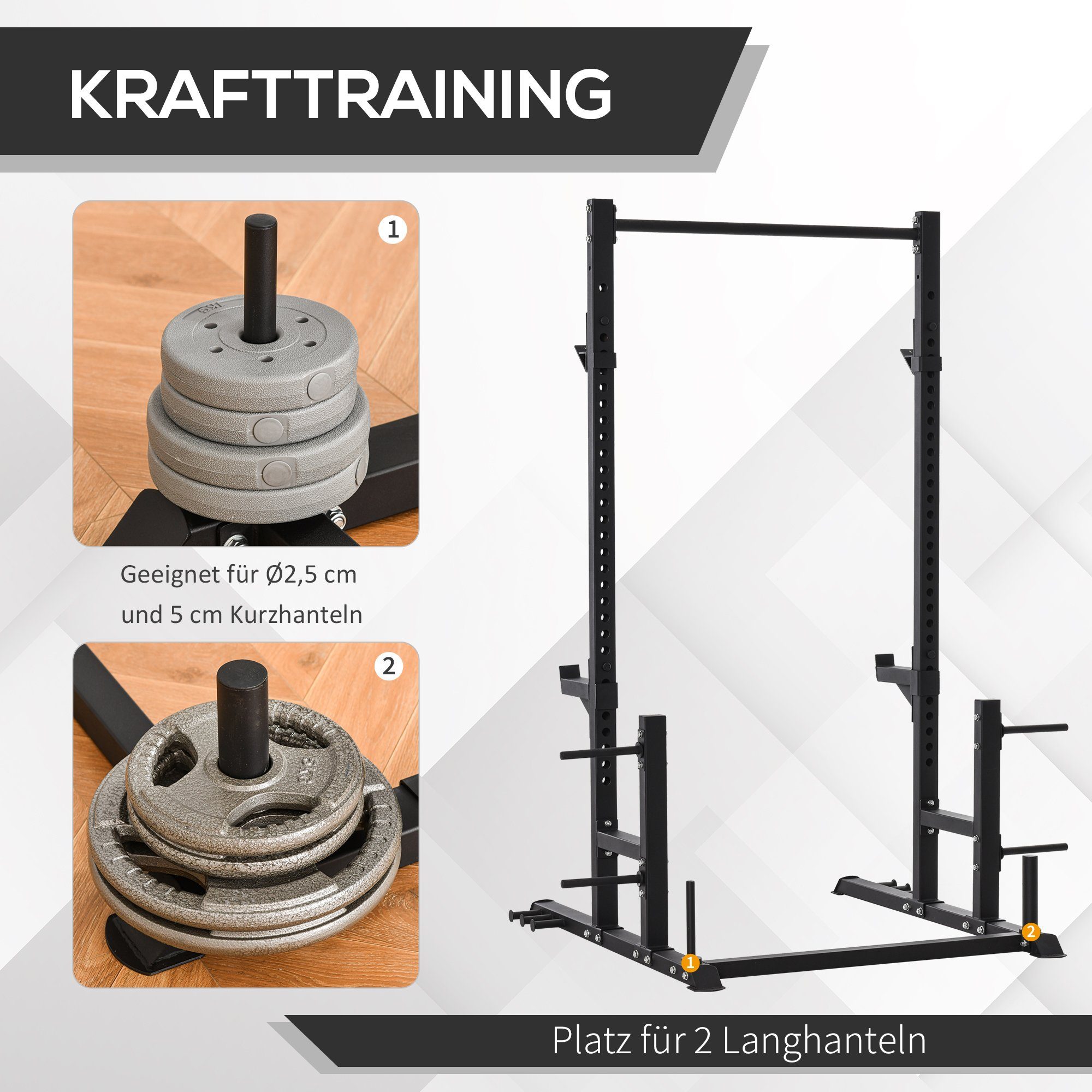 HOMCOM Kraftstation Kraftturm, (Set, 1-tlg., 1 x Kraftstation), mit Hantelständer und Klimmzugstange