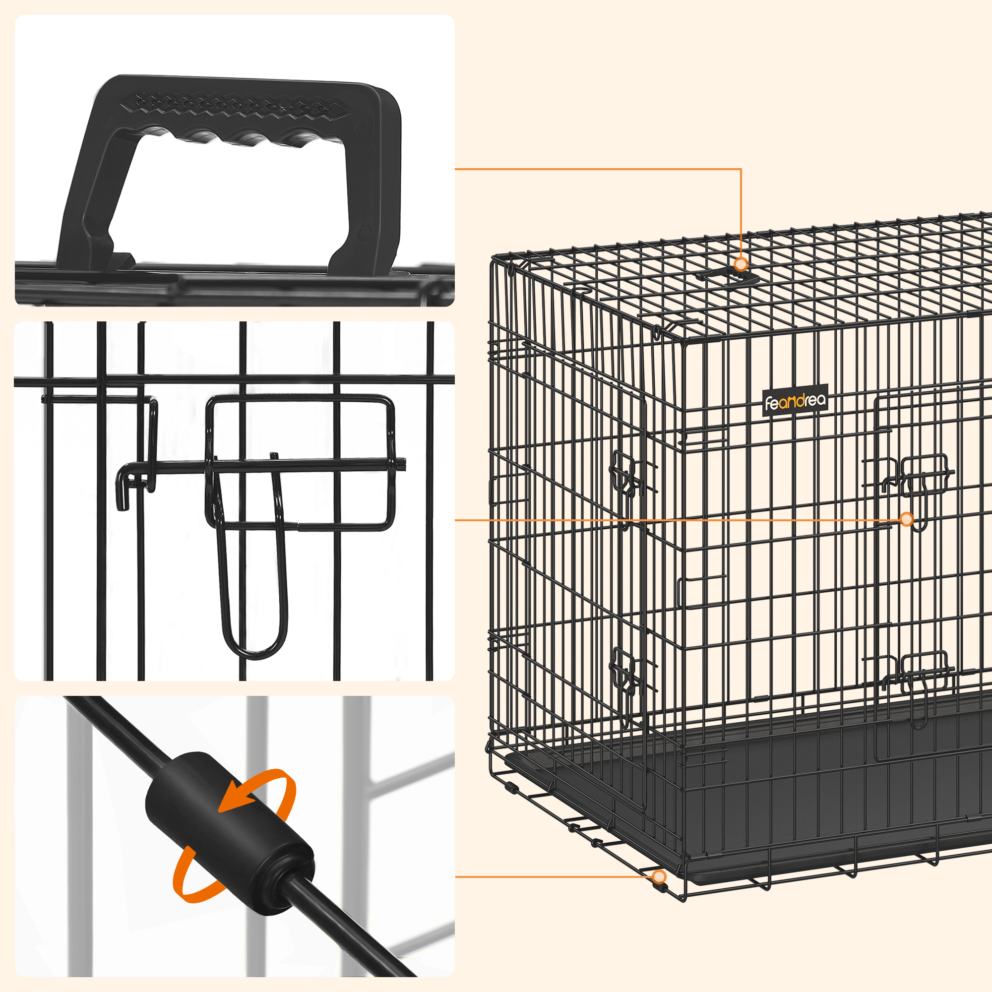 FEANDREA Transportboxen & Gitterboxen FEANDREA S-XXL Hundekäfig mit 2 Türen 1,22 m, 74,5 cm, 80,5 cm