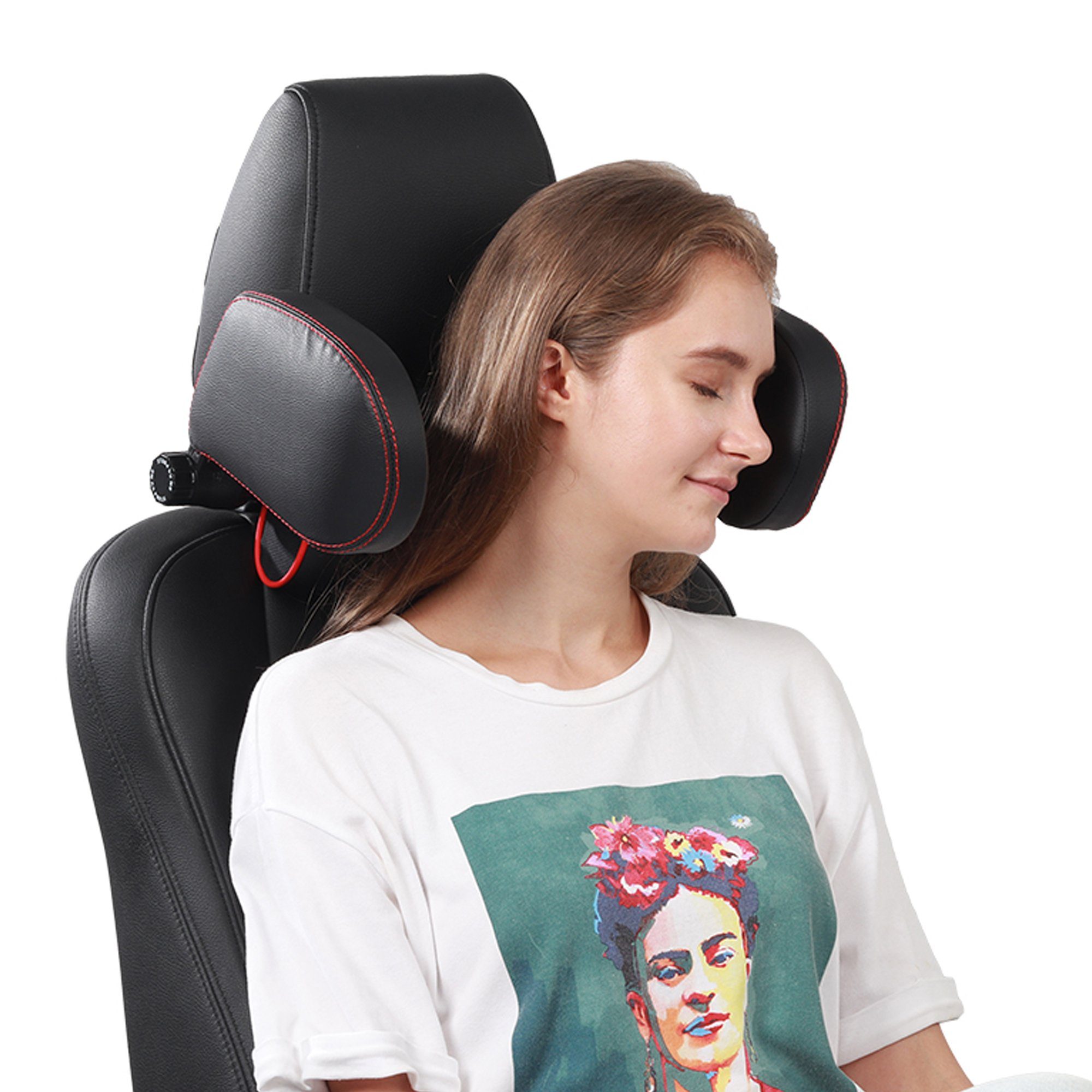EasyTravel EasyTravel ergonomisches Auto Reise Kopfkissen - Kunstleder schwarz / Camping Sat-Anlage