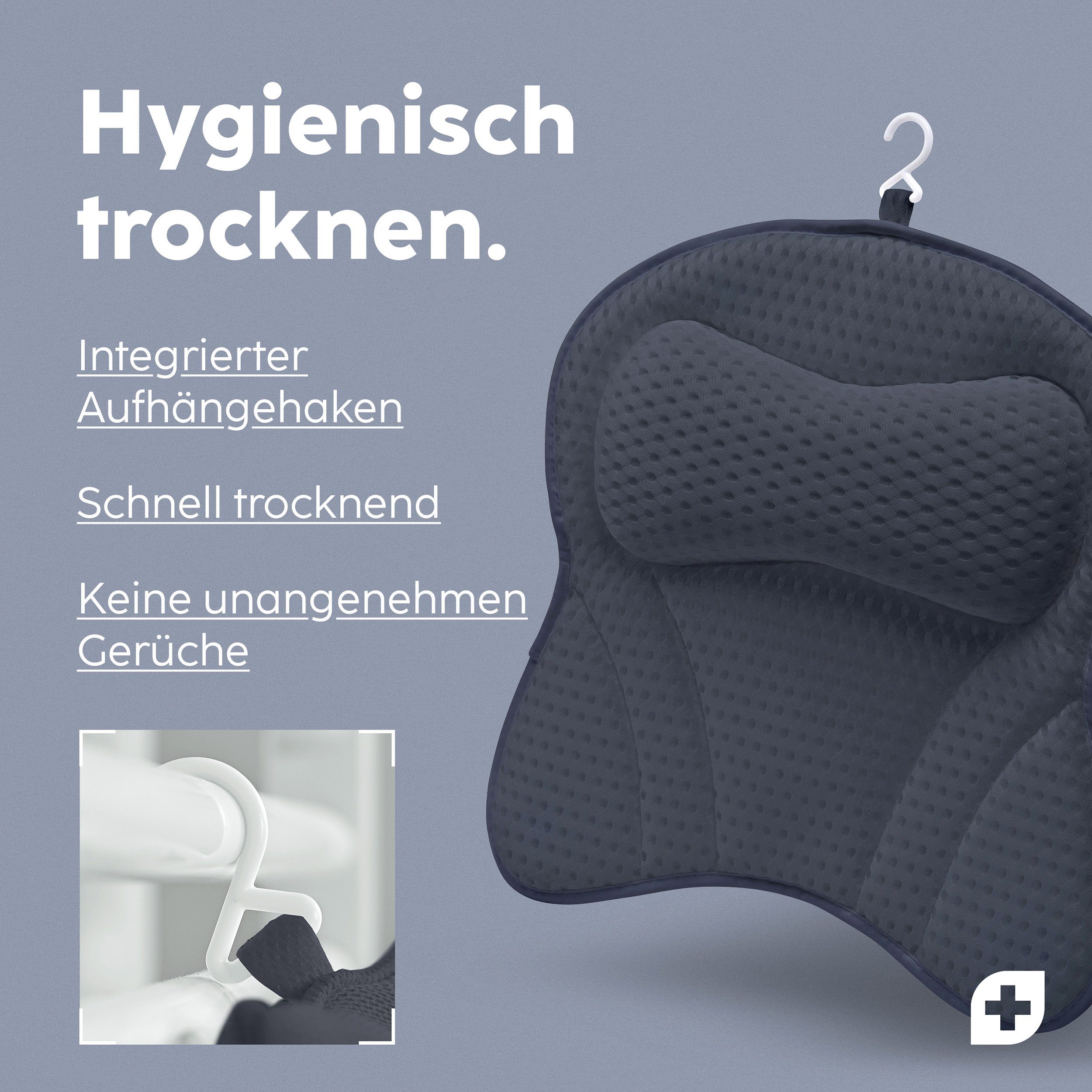 Nackenstützkissen Vesta+ Badewannenkissen L mit Saugnäpfen, Badekissen, Nackenkissen, Vesta+, Waschmaschinentauglich, Klimaneutral und nachhaltig, Badewannenkissen