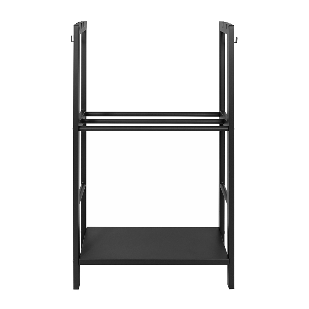 Never Outdoor modernes Kaminholzregal mit 2 Ablagen & 4 Haken für Kaminbesteck schwarz