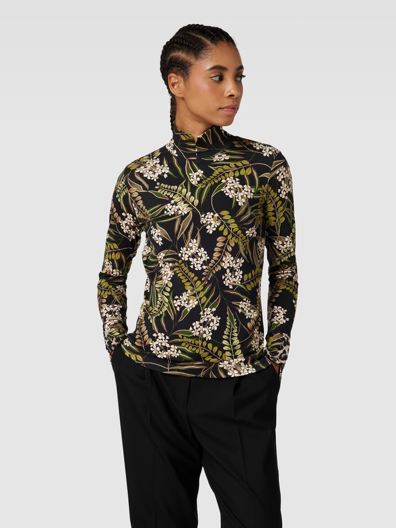 Longsleeve mit floralem Muster und Stehkragen in schwarz