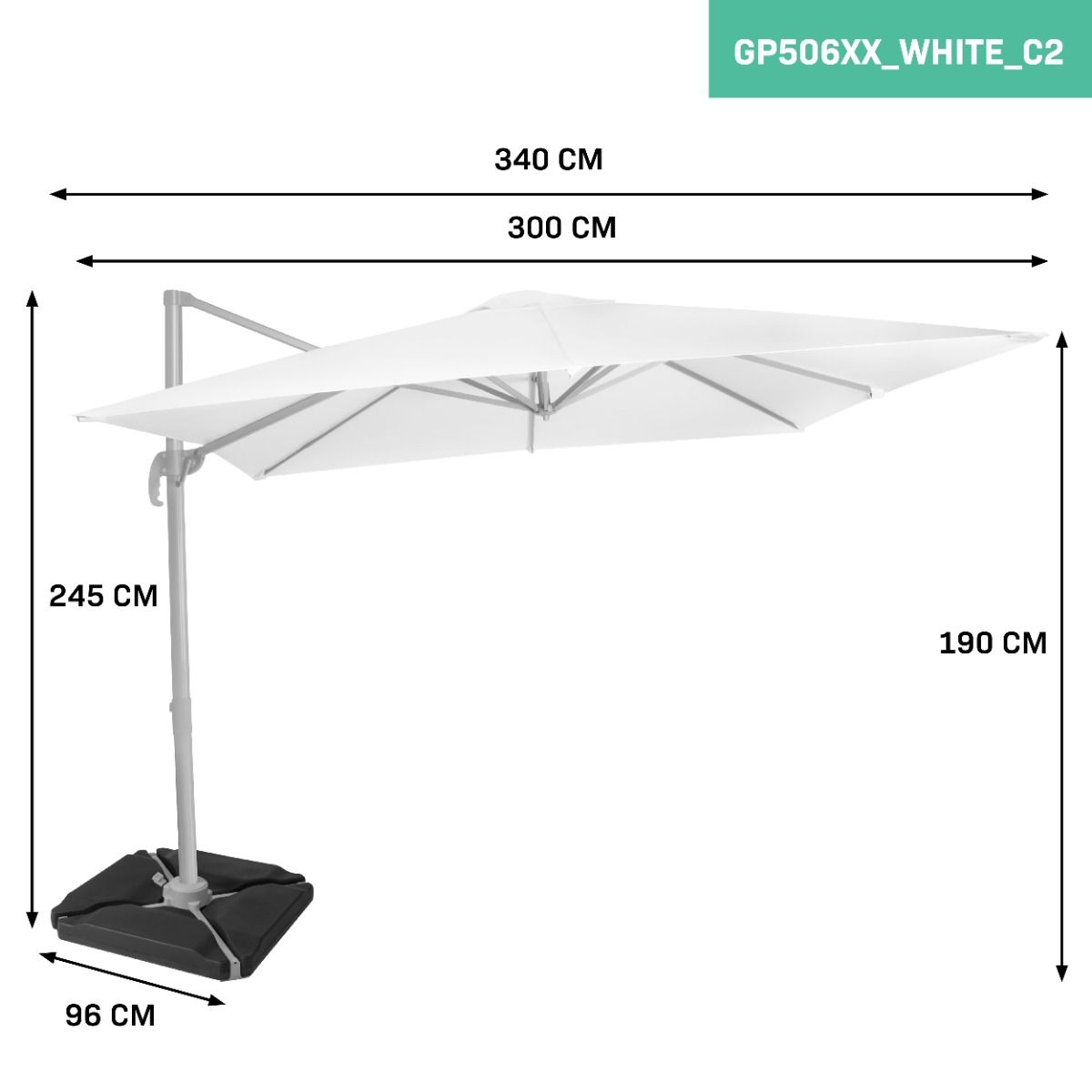Vonroc Pisogne 300 Sonnenschirm mit 4 füllbare Fliesen