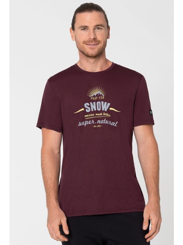 super.natural Merino T-Shirt M PRAY FOR SNOW TEE in weinrot günstig kaufen