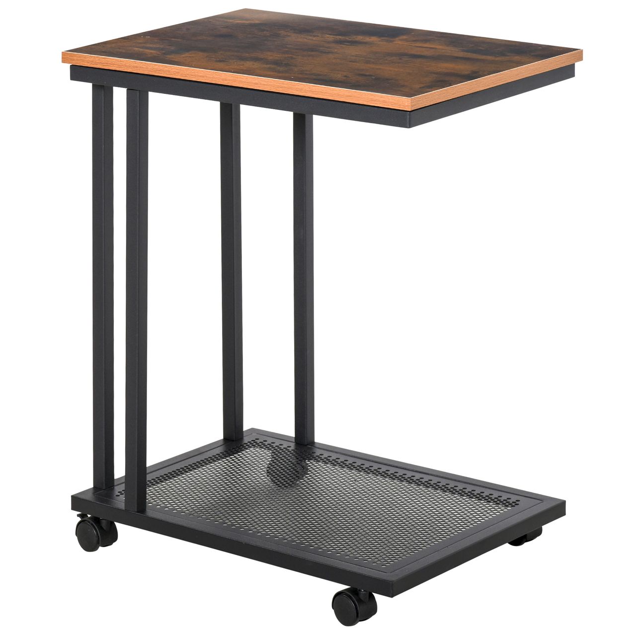 HOMCOM Beistelltisch C-Form rollbar Rollwagen Servierwagen Nebentisch Nachttisch Holz   Metall Schwarz   Walnuss gemasert 51 x 36 x 65 cm