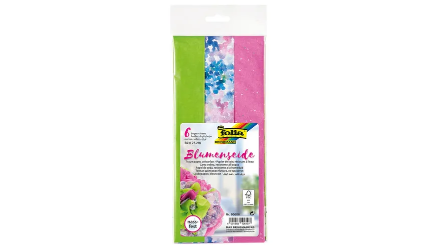 folia Blumenseidenpapier grün/pink 6 Bögen 2.25 m²