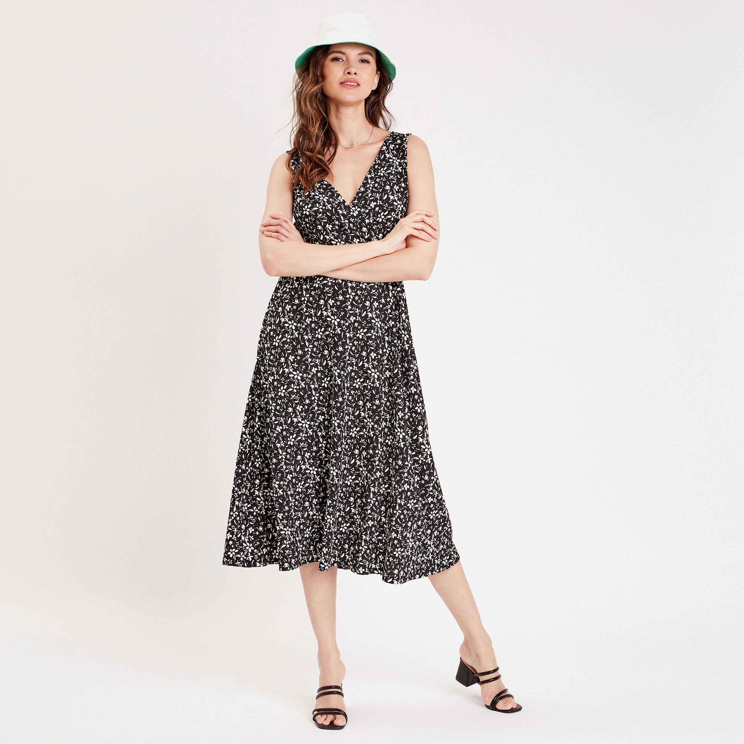 Robe midi évasée ouvertures noir femme | Cache Cache